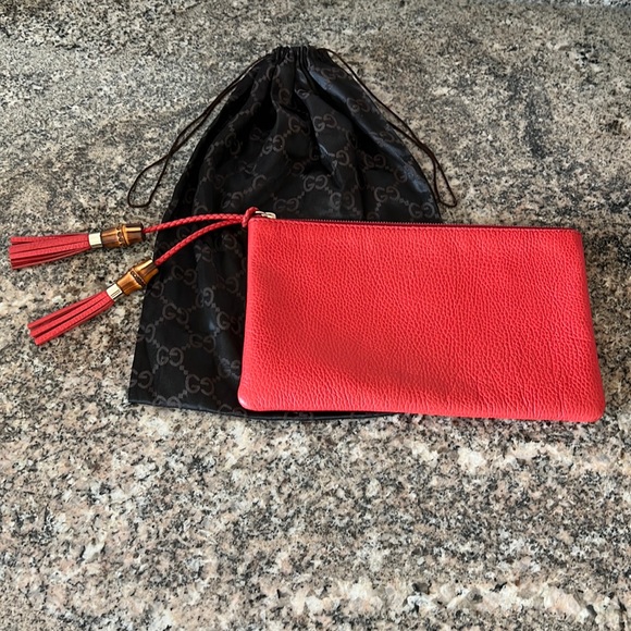 Gucci Handbags - Authentic Gucci Bamboo Red Leather Clutch